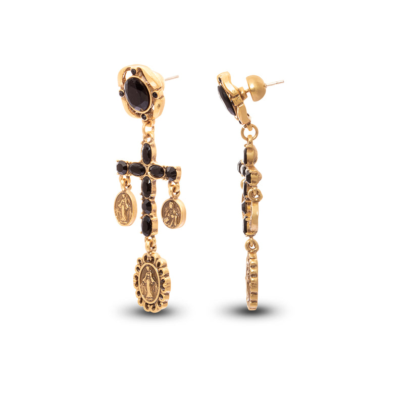 Boucle d'oreille croix mystique plaquée or 18 carats