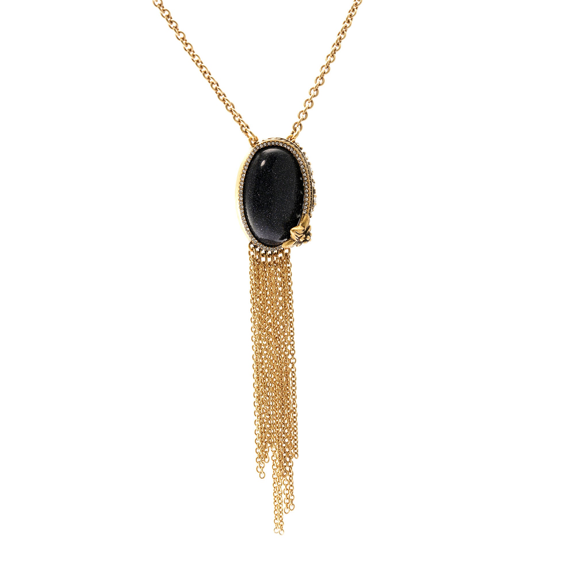 Necklace brass obsidian plated Russian gold