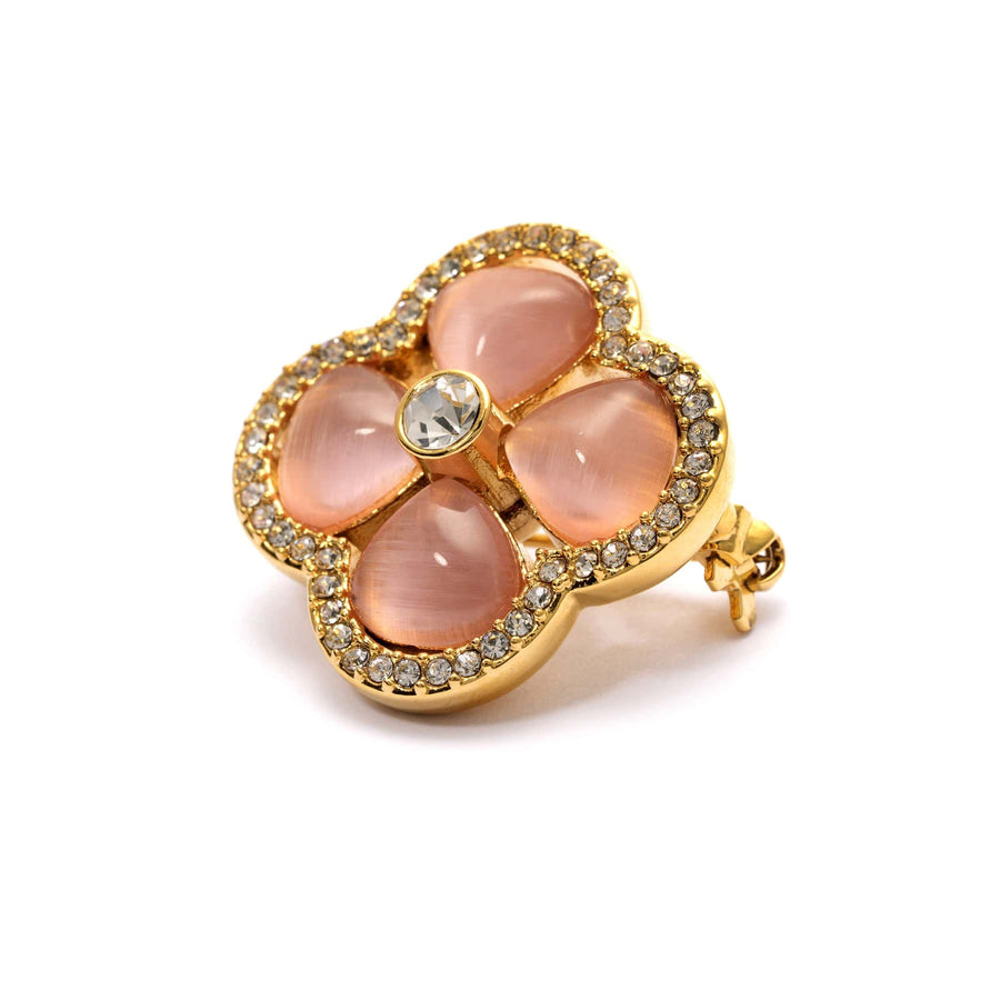 Dreamy Floral Brooch with pink stone, Austrian rhinestones and 18K gold-plated finish