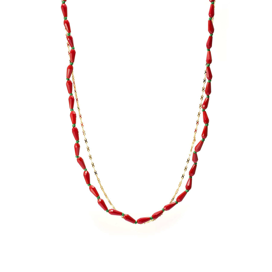 Pepper Eyeglass Chain with red and green crystals and 18K gold-plated finish