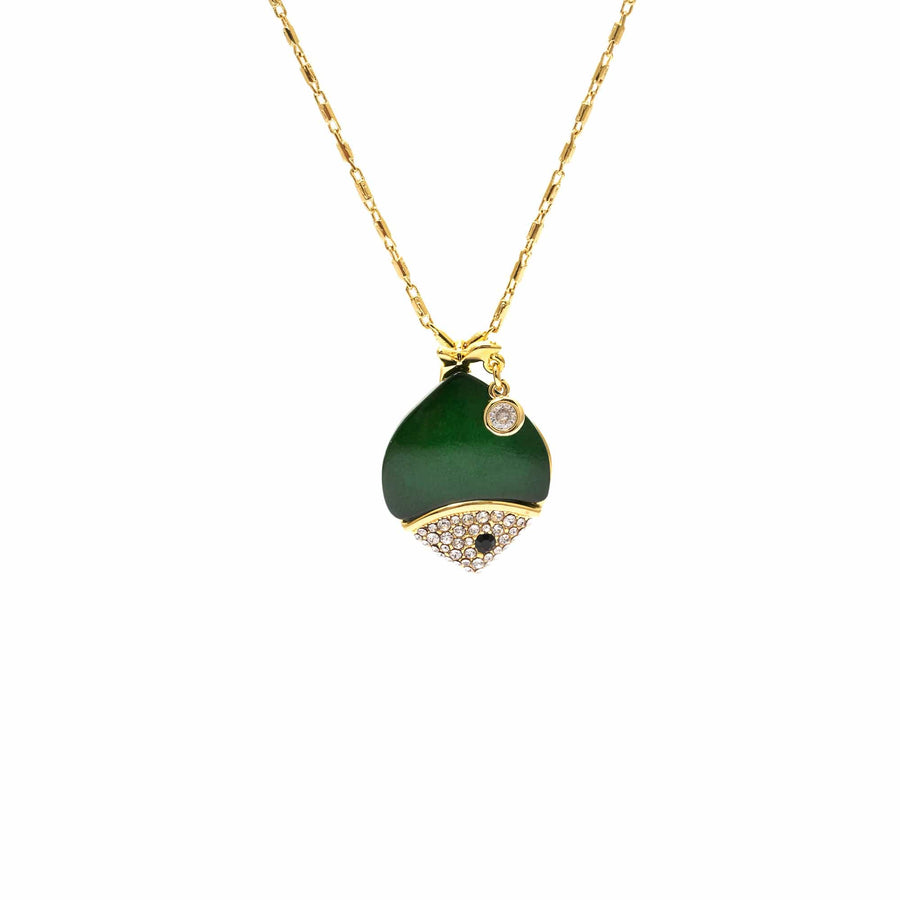 Serene Treasure Necklace with blue stone, Austrian rhinestones and 18K gold-plated finish
