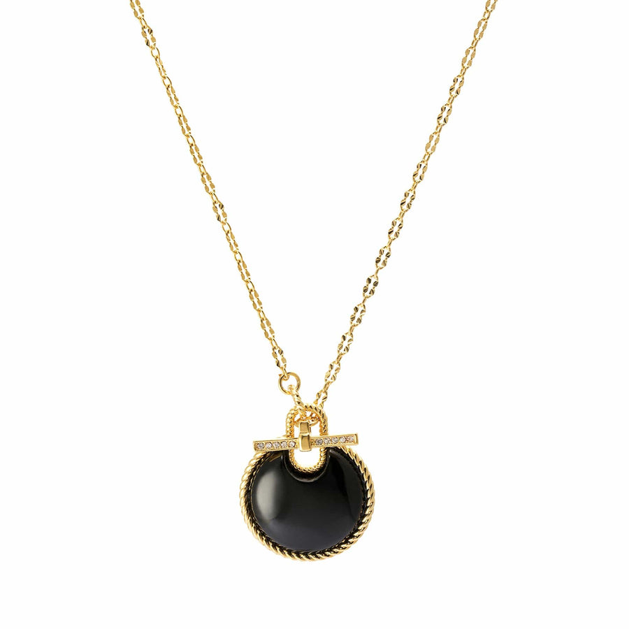 Ebony Necklace with obsidian, Austrian rhinestones and 18K gold-plated finish