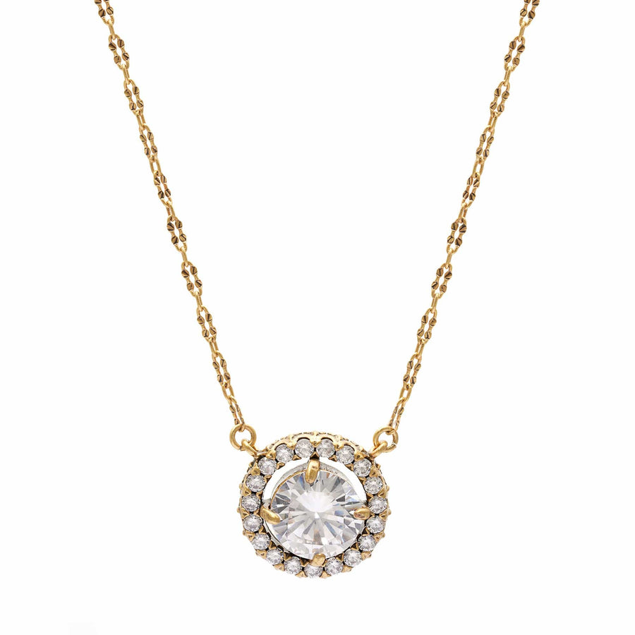 Radiant Halo Necklace with Austrian crystal, rhinestones and 18K gold-plated finish