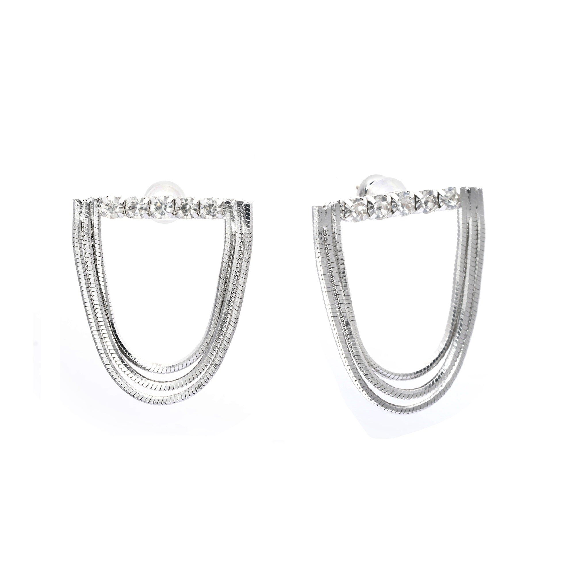 Earrings, Austrian Rhinestones, Alloy Plated With Plain Sterling Silver, Antique Finish