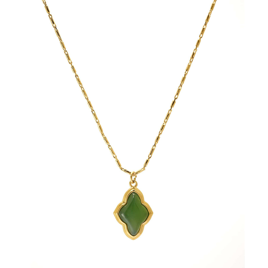 Connection Necklace with green agate and 18K gold-plated finish