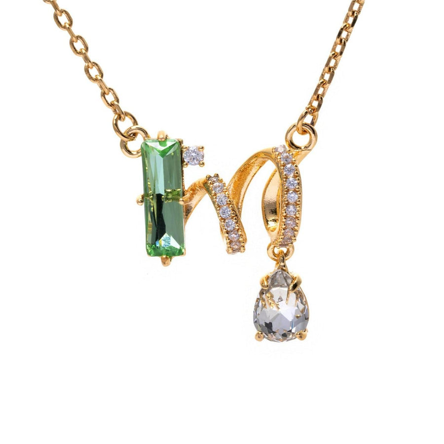 Emerald Rhythm Necklace with green Austrian crystal, rhinestones and 18K gold-plated finish