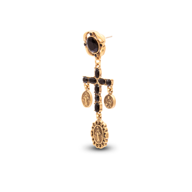 Boucle d'oreille croix mystique plaquée or 18 carats