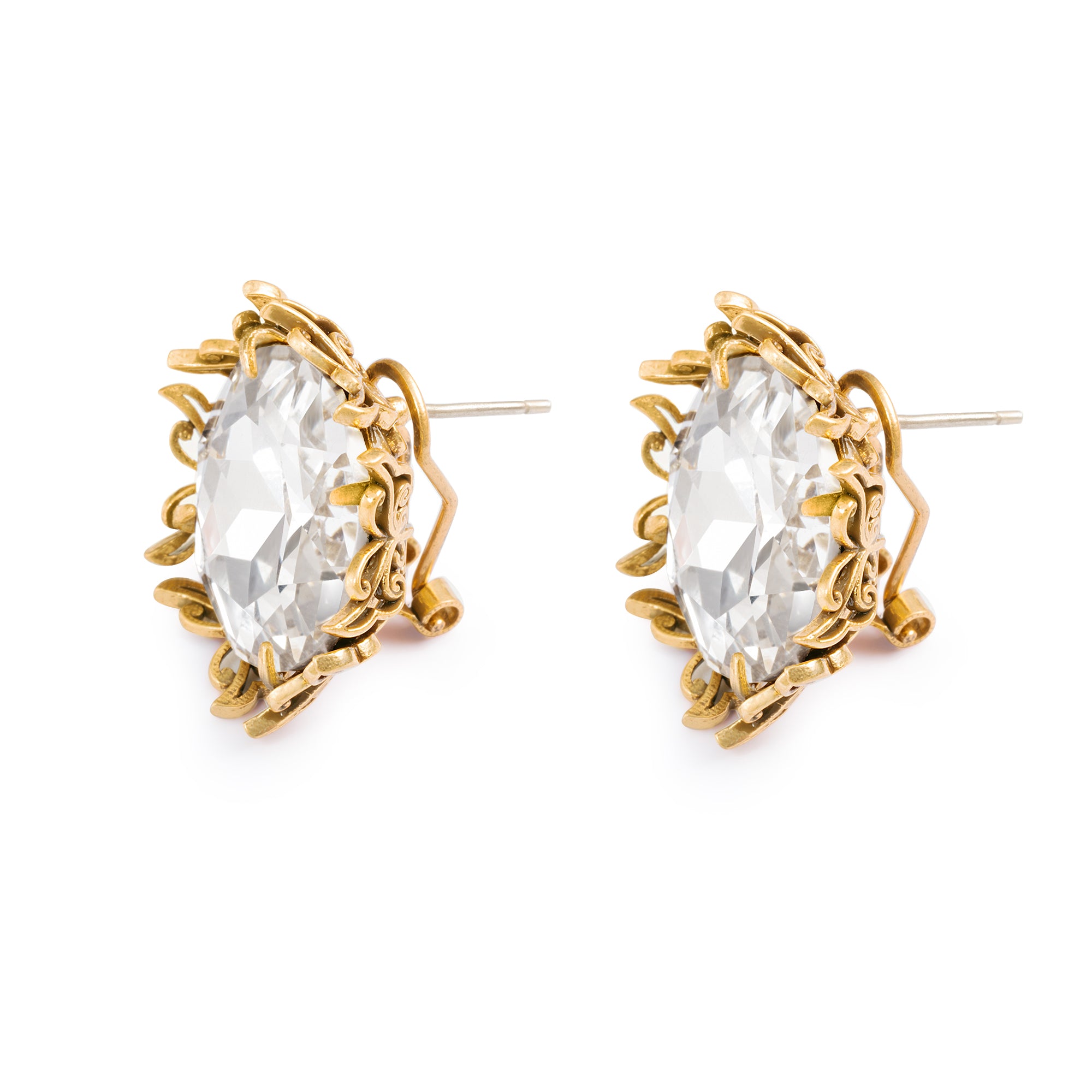 Transparent Crystal Earrings Austrian Crystal Brass Plated with Genuine Russian Gold  