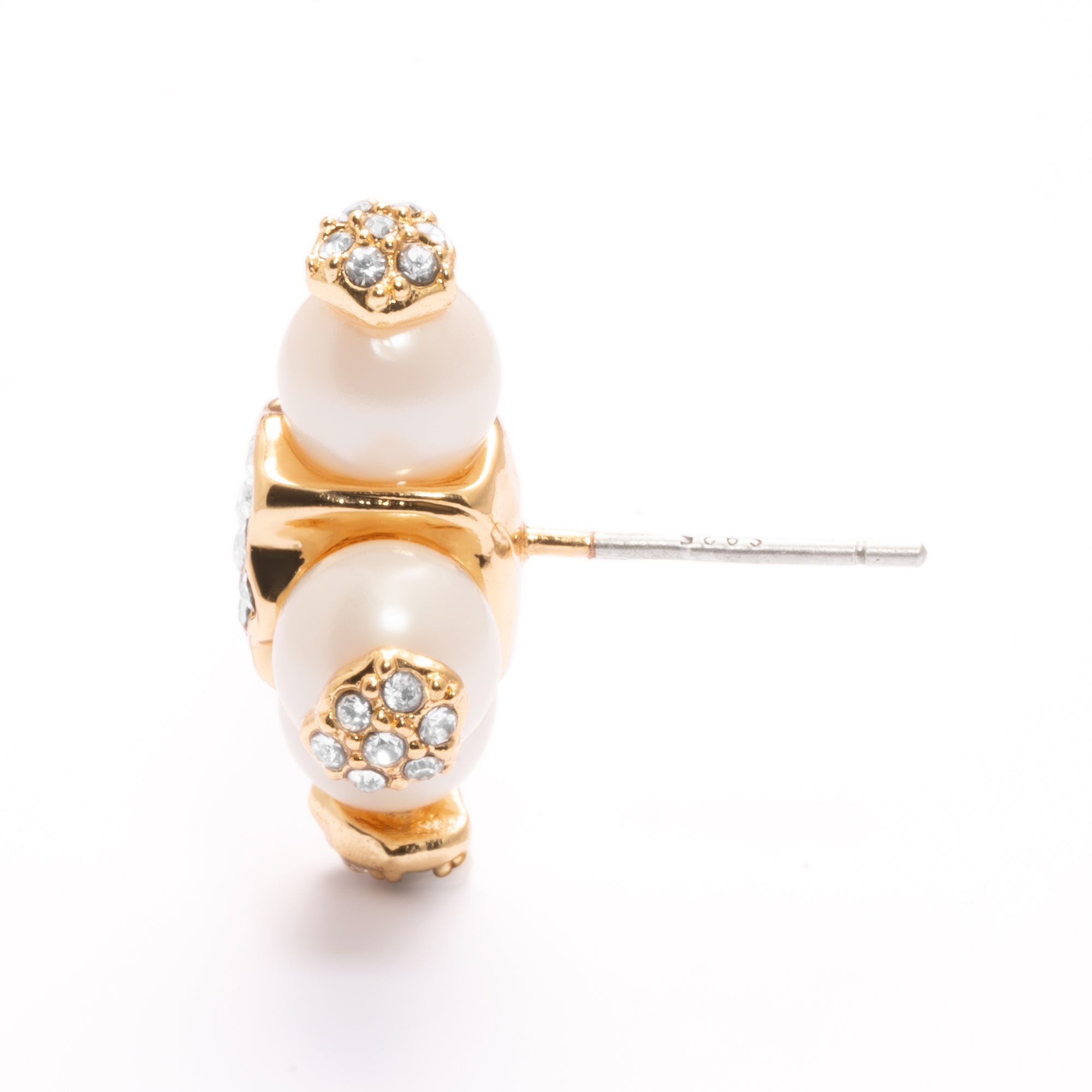 Earring, Crystal Pearls, Austrian Rhinestones, Brass Plated With Russian Genuine Gold 