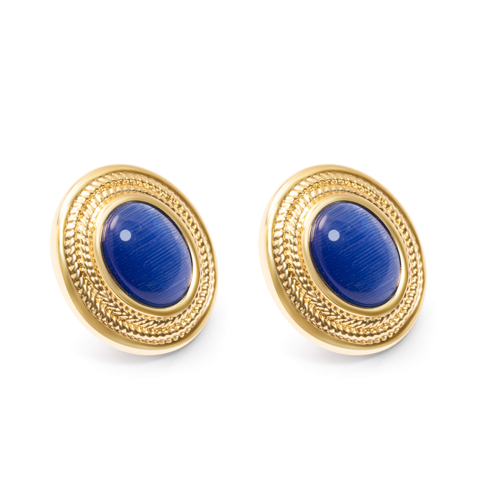 Brass Earrings. Agate. Gold Plated Stud