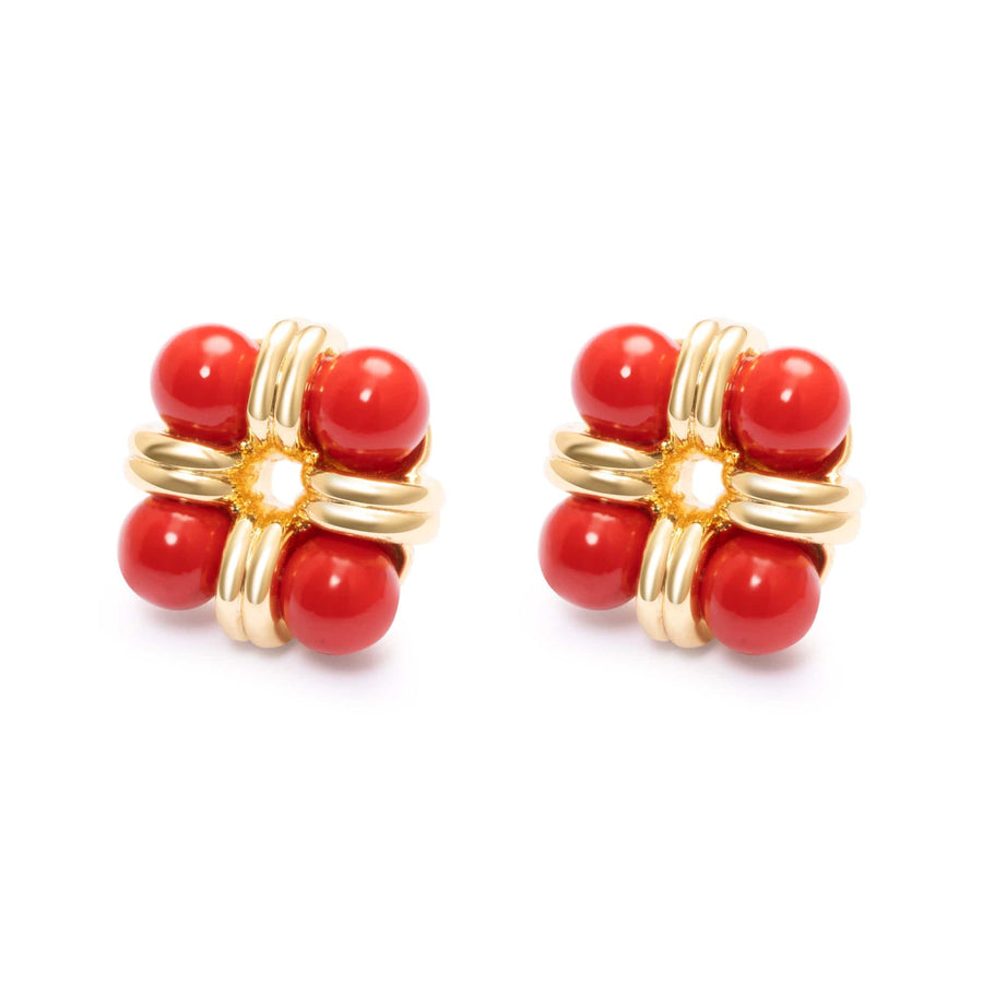 Passionate Earrings with red centre and 18K gold-plated finish