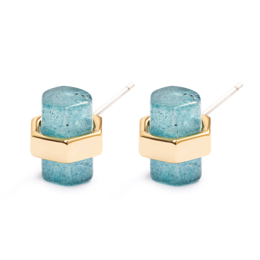 Serene Azure Earrings with blue crystal and 18K gold-plated finish