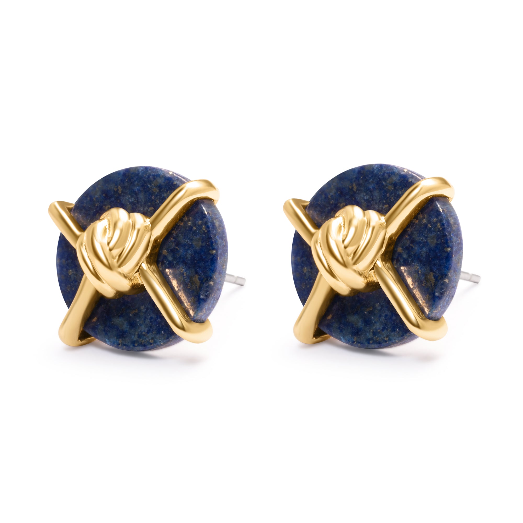 Blue Aventurine Earrings, Brass Plated With Genuine Gold Plating