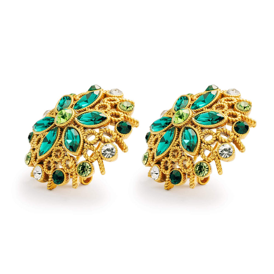 Blossom Earrings with green Austrian crystals and 18K gold-plated finish