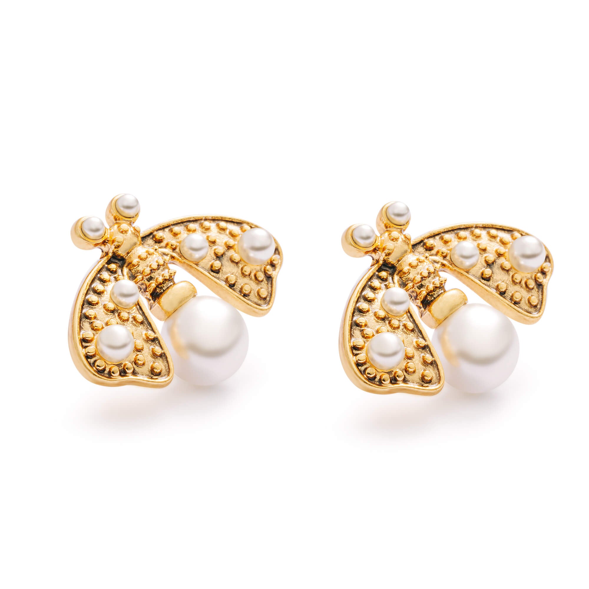 Earring Bee-Shaped Crystal Pearl Alloy Plated Russian Gold