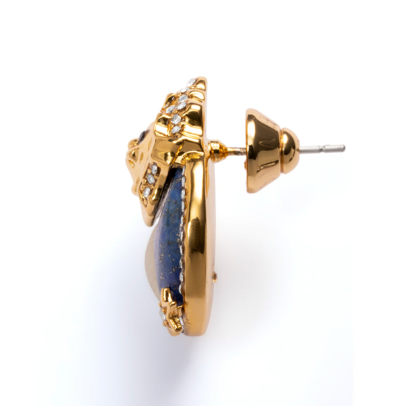 Lapis Lazuli Earrings Austrian Rhinestones Brass Plated With Russian Genuine Gold