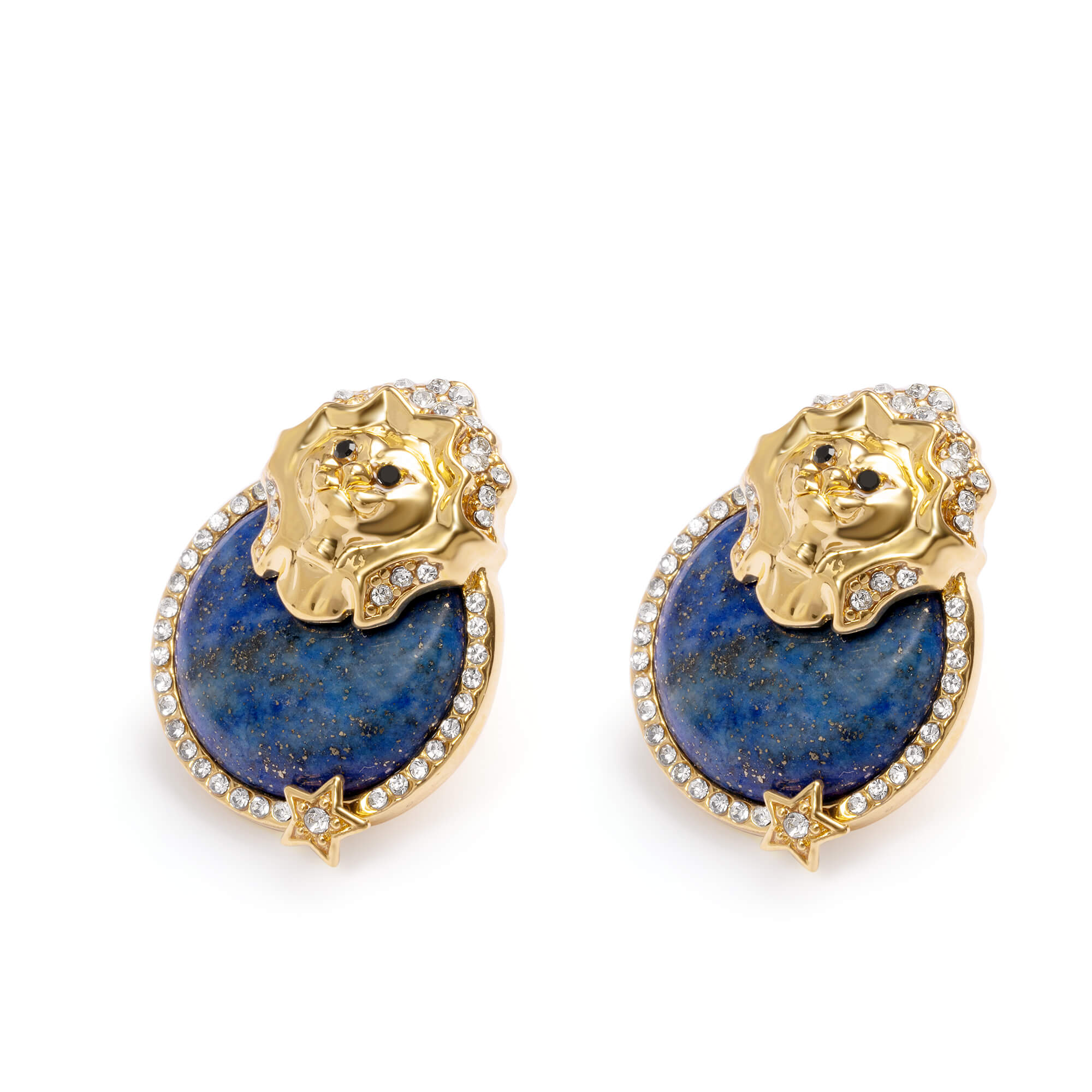 Copper Lapis Lazuli Imported Austrian Rhinestones Russian Genuine Gold Stud Earrings