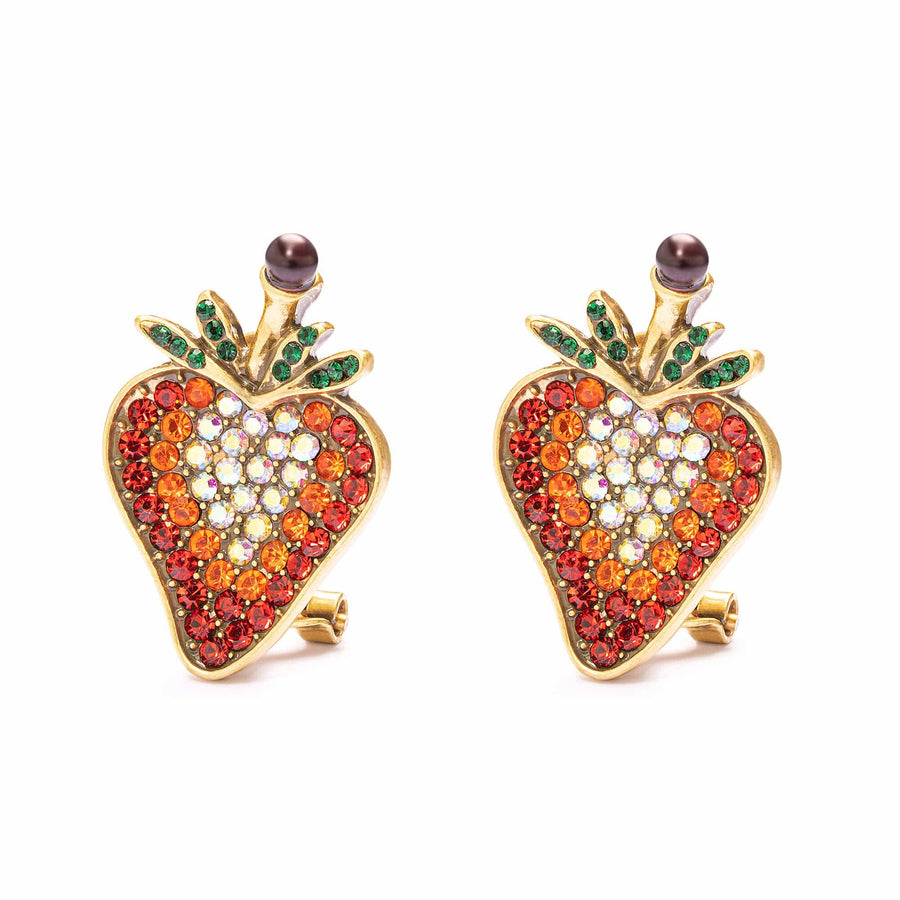 Berry Earrings with red Austrian crystals, rhinestones and 18K gold-plated finish