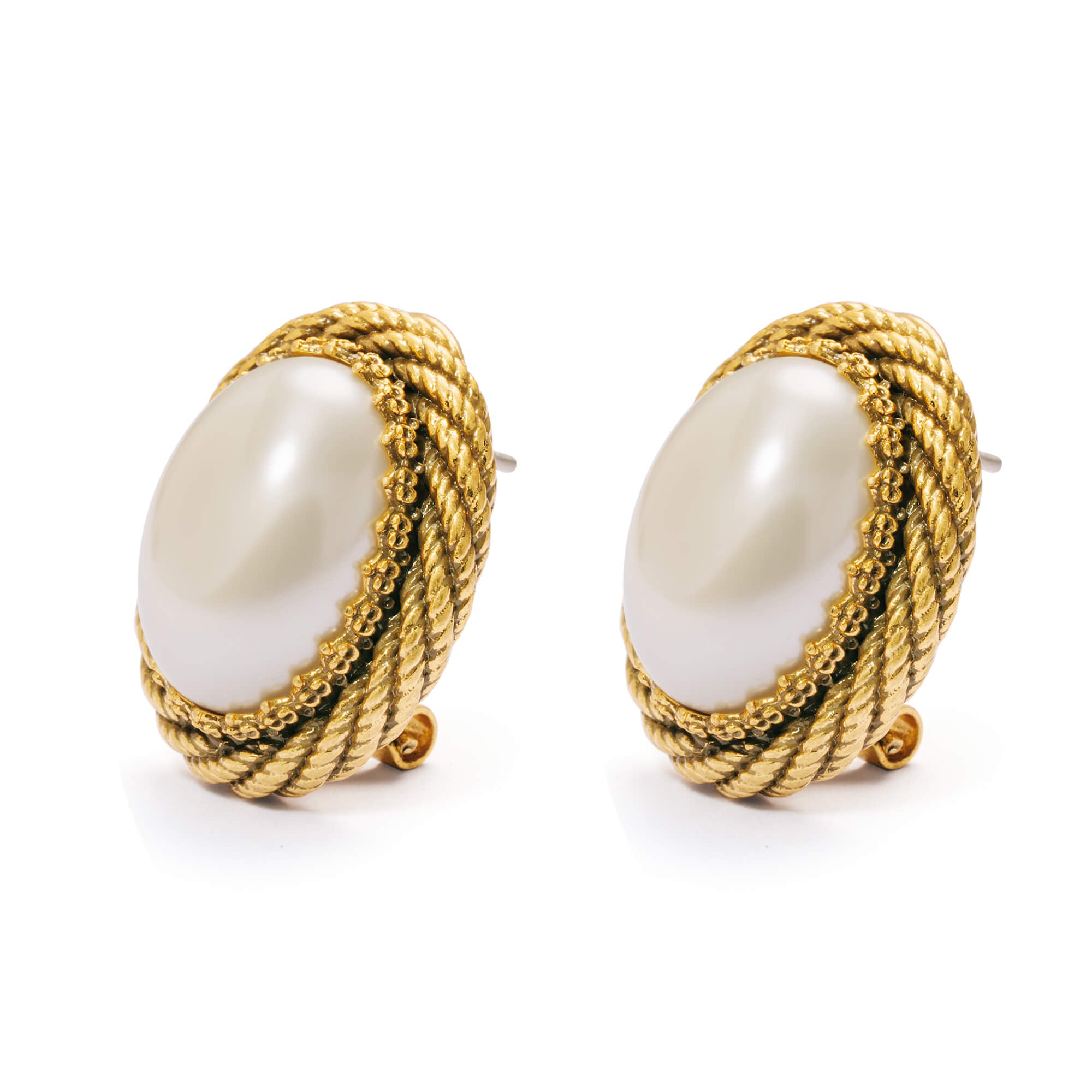 Brass Plated Earrings, Imported Crystal Pearls, Russian Genuine Gold