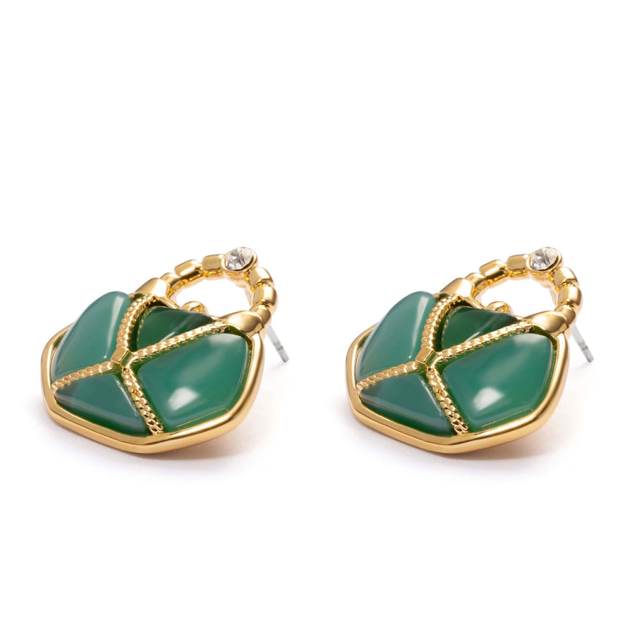 Enchanted Earrings with green agate, rhinestones and 18K gold-plated finish
