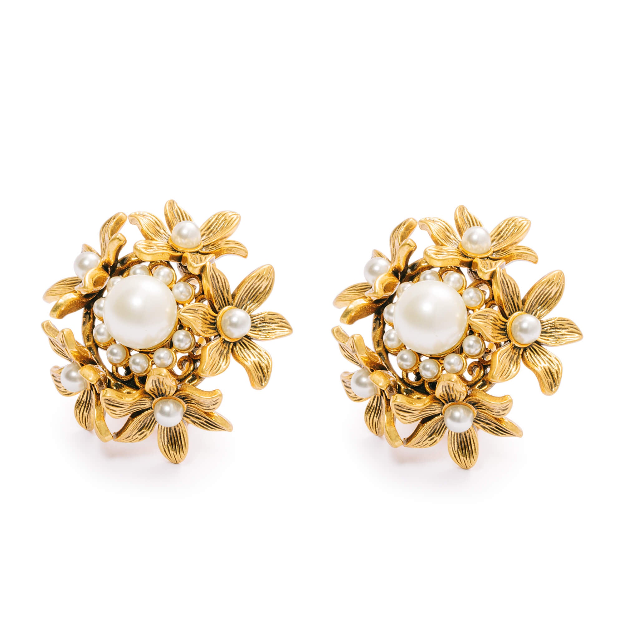 Pearl Earrings Crystal Pearl  Brass Plated Russian Gold