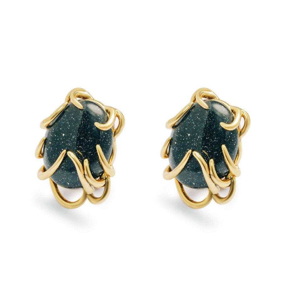 Blue Aventurine Earrings, Brass Plated With Russian Real Gold