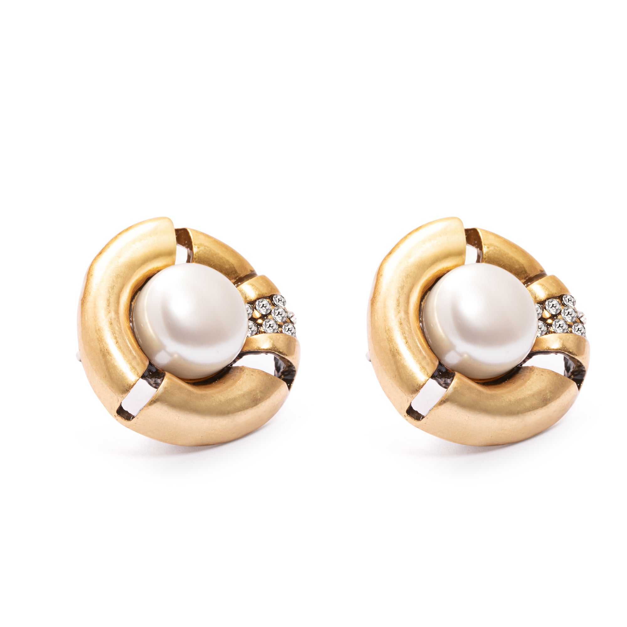 Alloy Earrings, Imported Crystal Pearls, Imported Austrian Rhinestones, Russian Genuine Gold