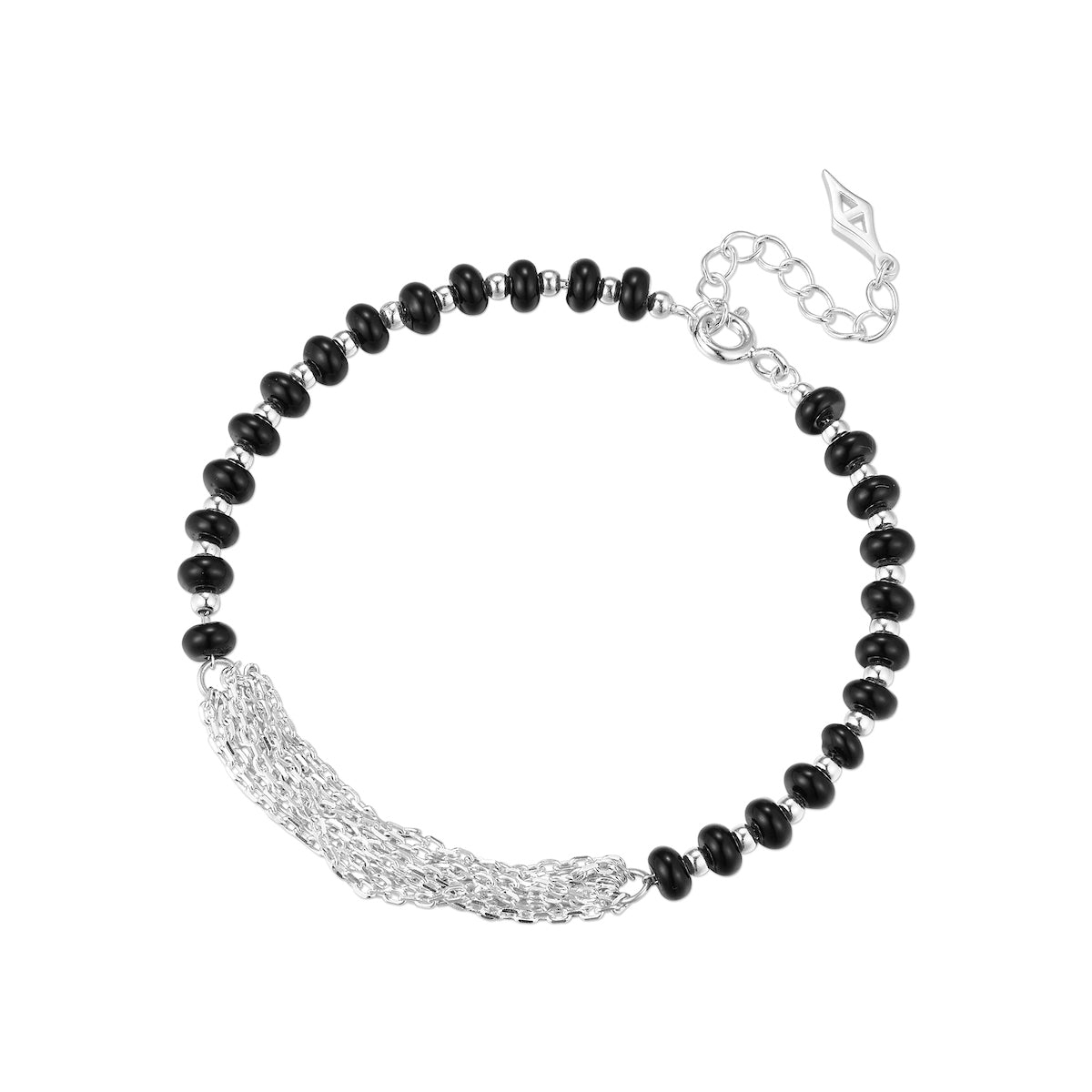 925 Silver black agate beaded bracelet Multi-layer silver chain