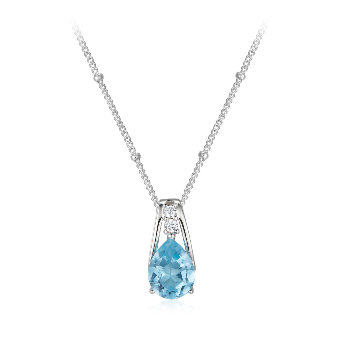 925 silver drop Topaz blue charm necklace