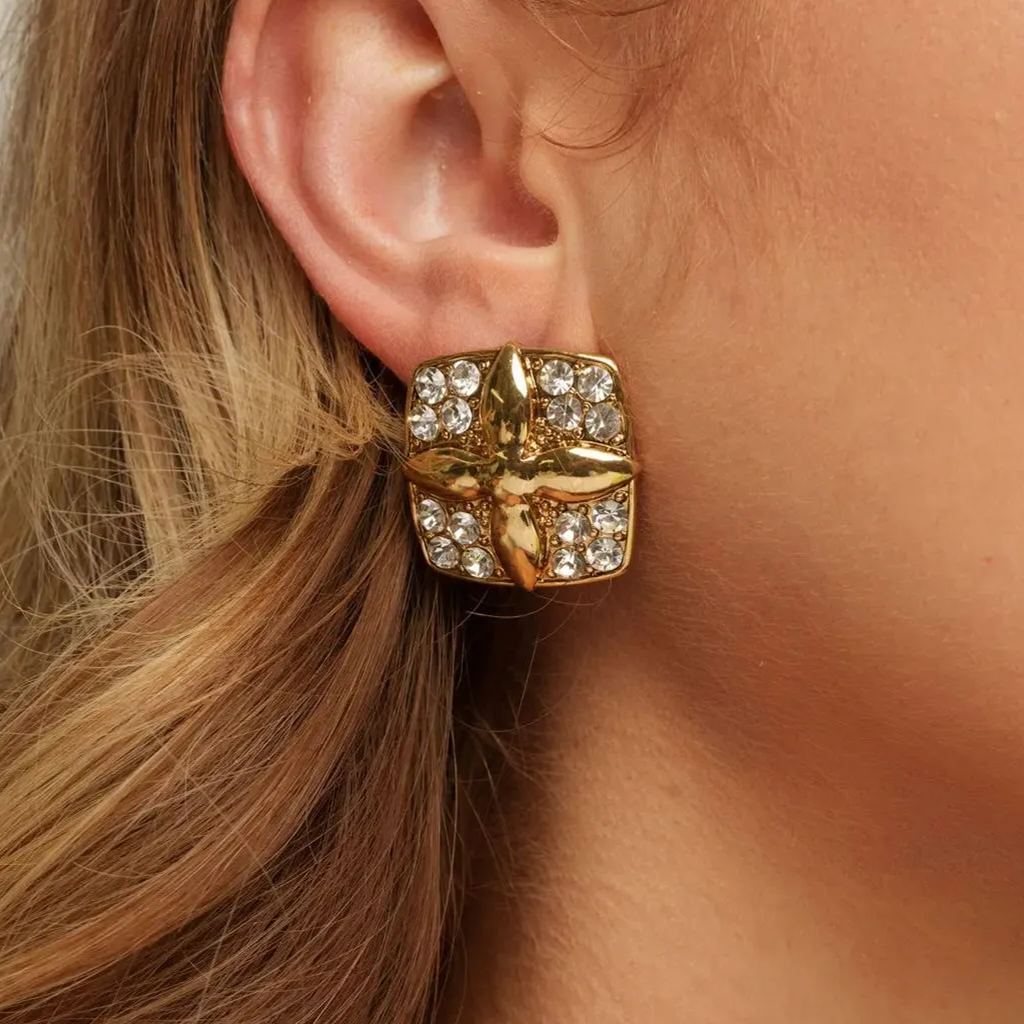 Earrings, Austrian Rhinestones, Alloy Covered by Russian Gold