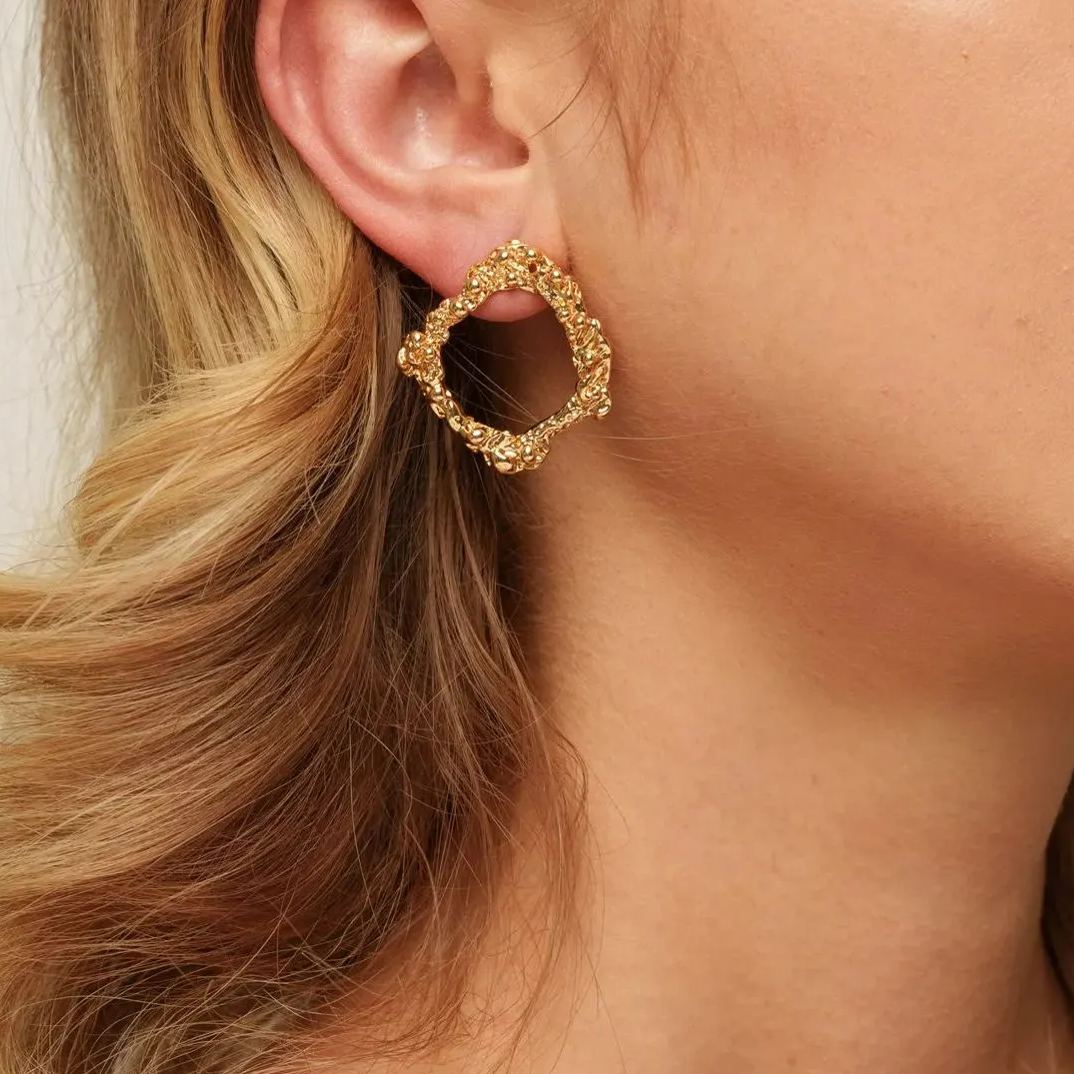 Earrings, alloy, plated real gold