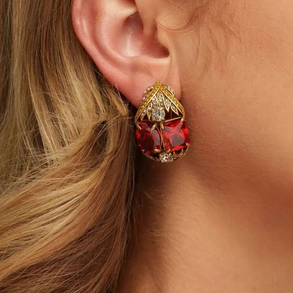 Red Agate Earrings, Alloy Plated With Russian Gold  