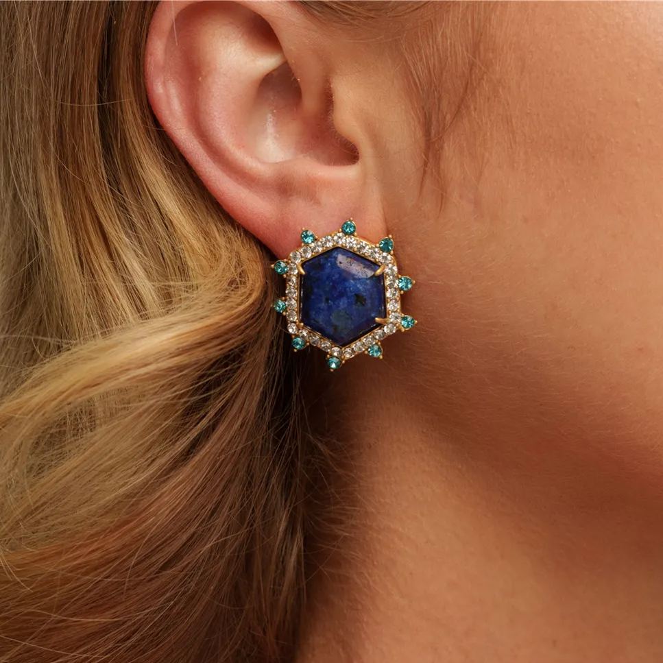 Lapis Lazuli Earrings, Austrian Rhinestone & Crystal, Alloy Plating with Russian Gold 