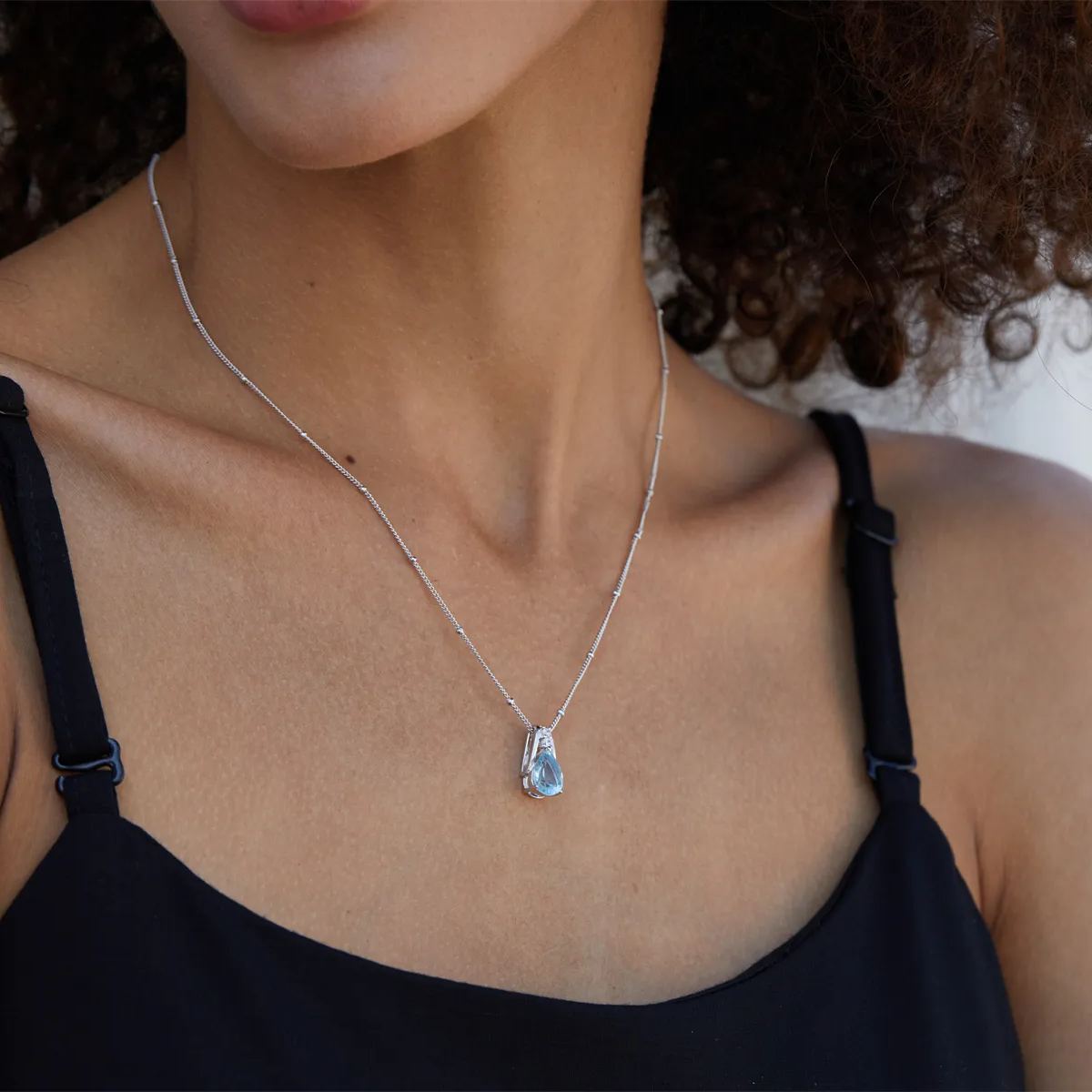 925 silver drop Topaz blue charm necklace