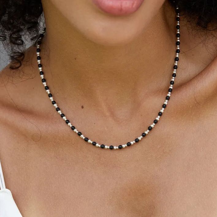 925 silver and black agate necklace with beaded chain