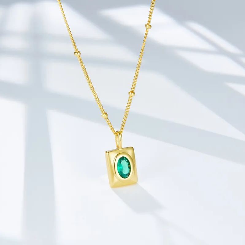 925 silver emerald zircon necklace pendant